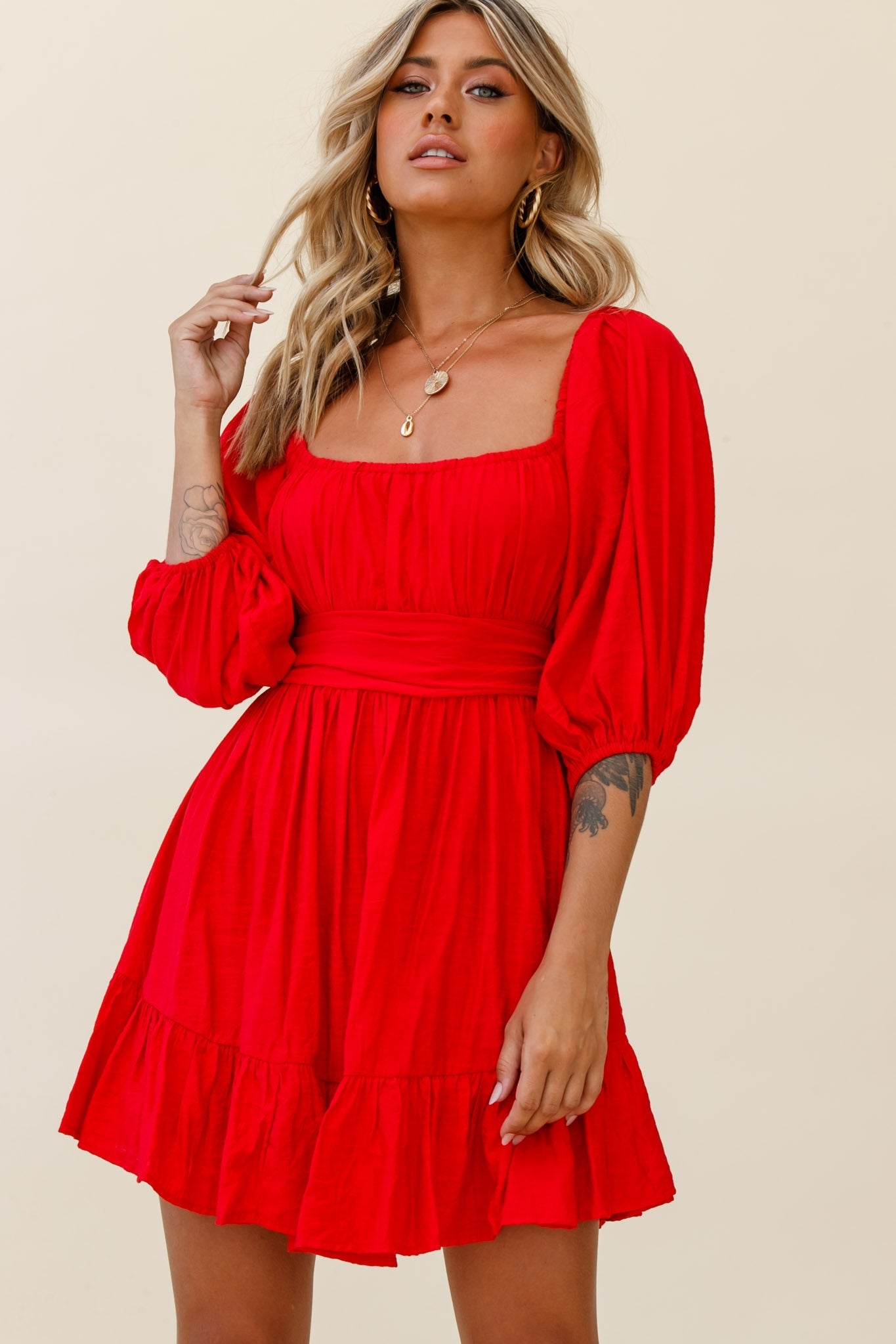 Abby Off-Shoulder Tie-Up Back Dress Red by Selfie Leslie