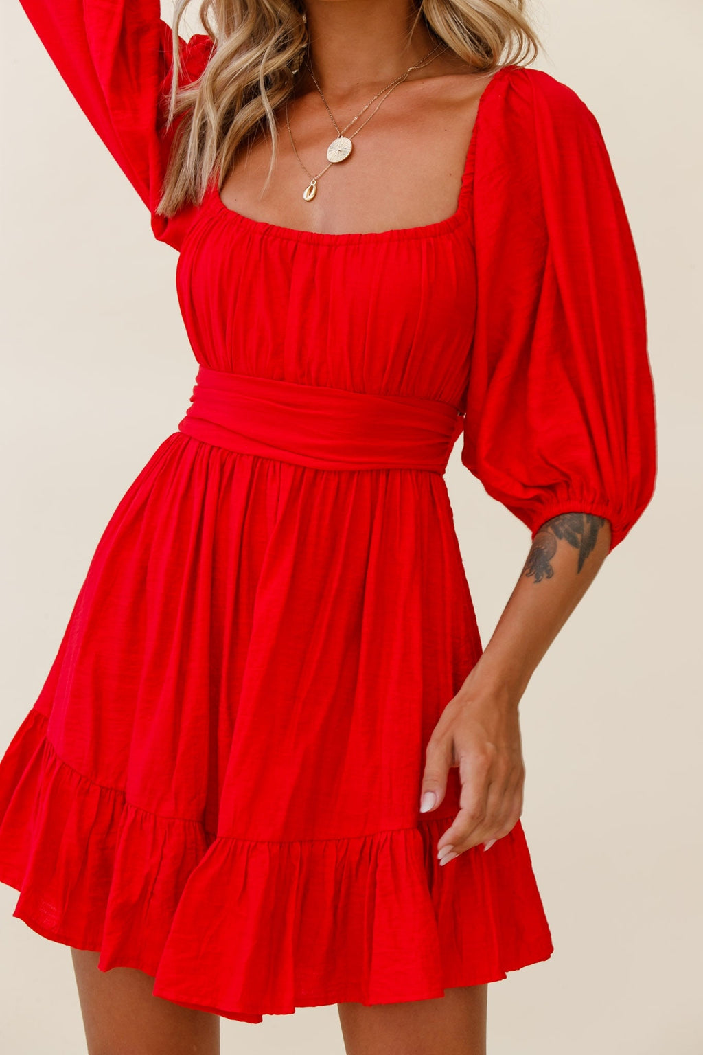 Abby Off-Shoulder Tie-Up Back Dress Red by Selfie Leslie