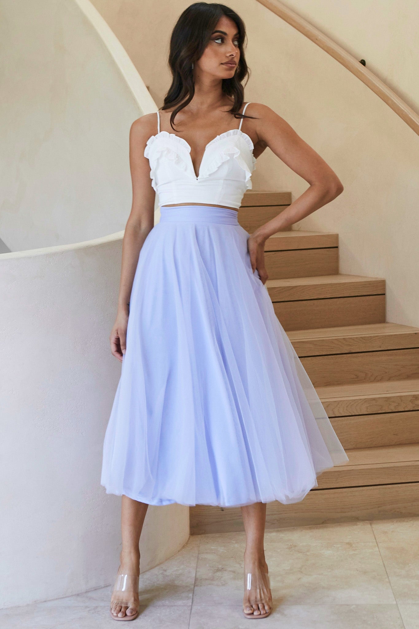 La Seine V-Neckline Frill Trim Crop Top White by Selfie Leslie