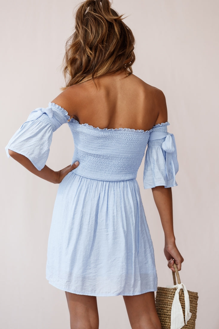 Eva Babydoll Off-The-Shoulder Dress Steel Blue by Selfie Leslie