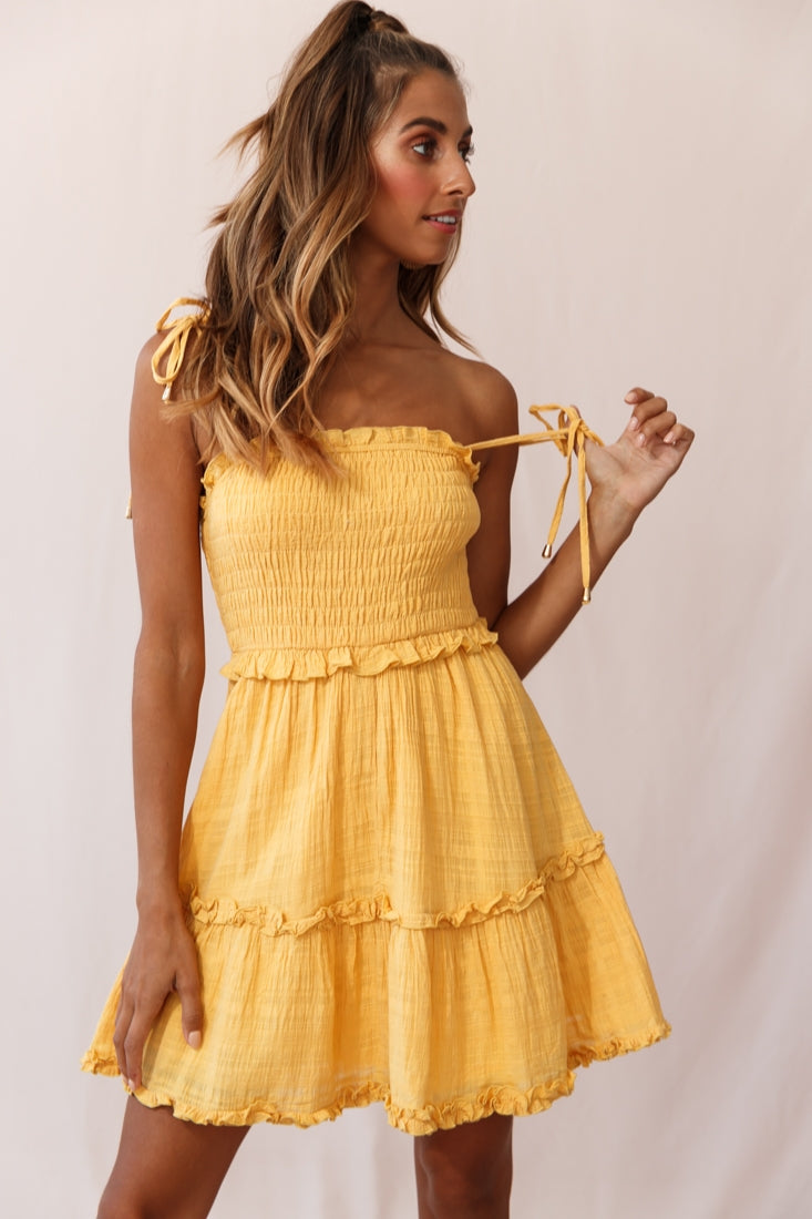 Sherry Tied Shoulder Shirred Bust Dress Yellow by Selfie Leslie