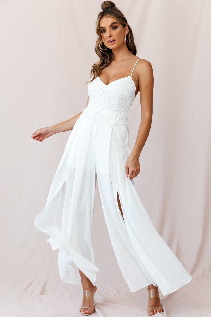 Ada Appliqué Embroidery Bust Wide Leg Jumpsuit White by Selfie Leslie