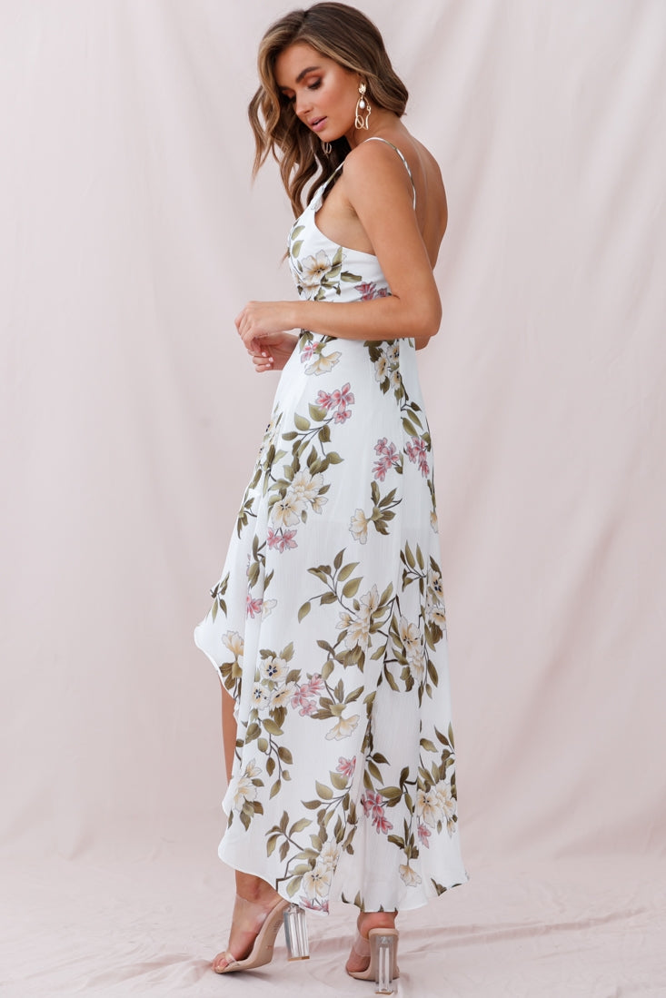 Imelda V-Neckline High-Low Hem Dress White by Selfie Leslie