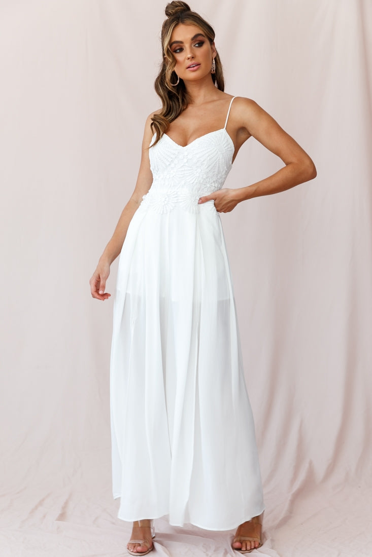Ada Appliqué Embroidery Bust Wide Leg Jumpsuit White by Selfie Leslie