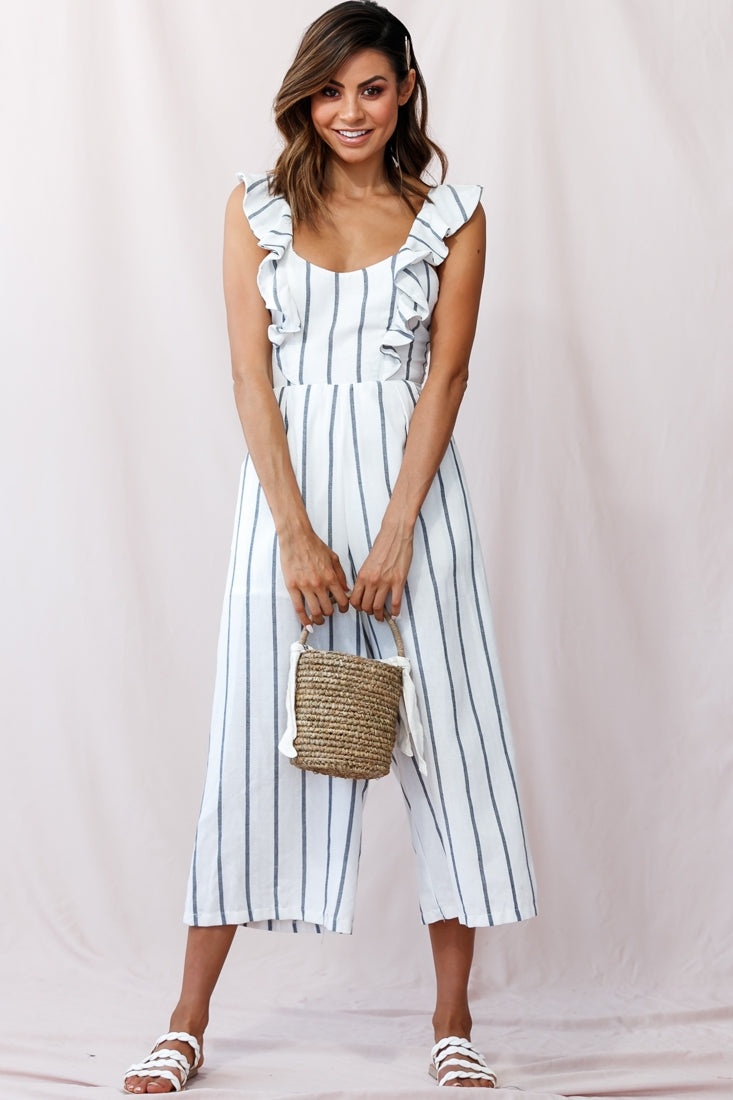 Poet Pinafore Lace-Up Jumpsuit White by Selfie Leslie