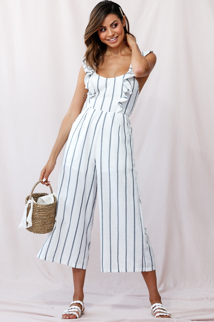 Poet Pinafore Lace-Up Jumpsuit White by Selfie Leslie