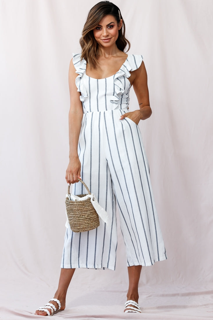Poet Pinafore Lace-Up Jumpsuit White by Selfie Leslie