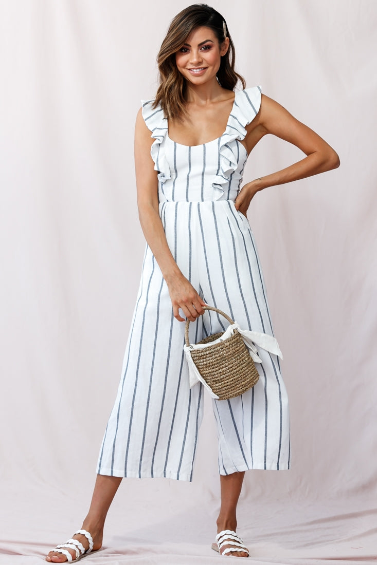 Poet Pinafore Lace-Up Jumpsuit White by Selfie Leslie