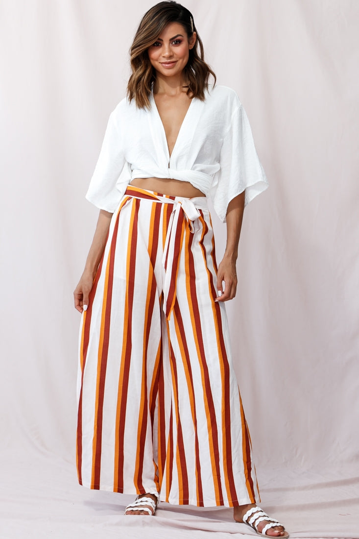 Aruba Wide Leg Side Split Pants Mustard/Brick by Selfie Leslie