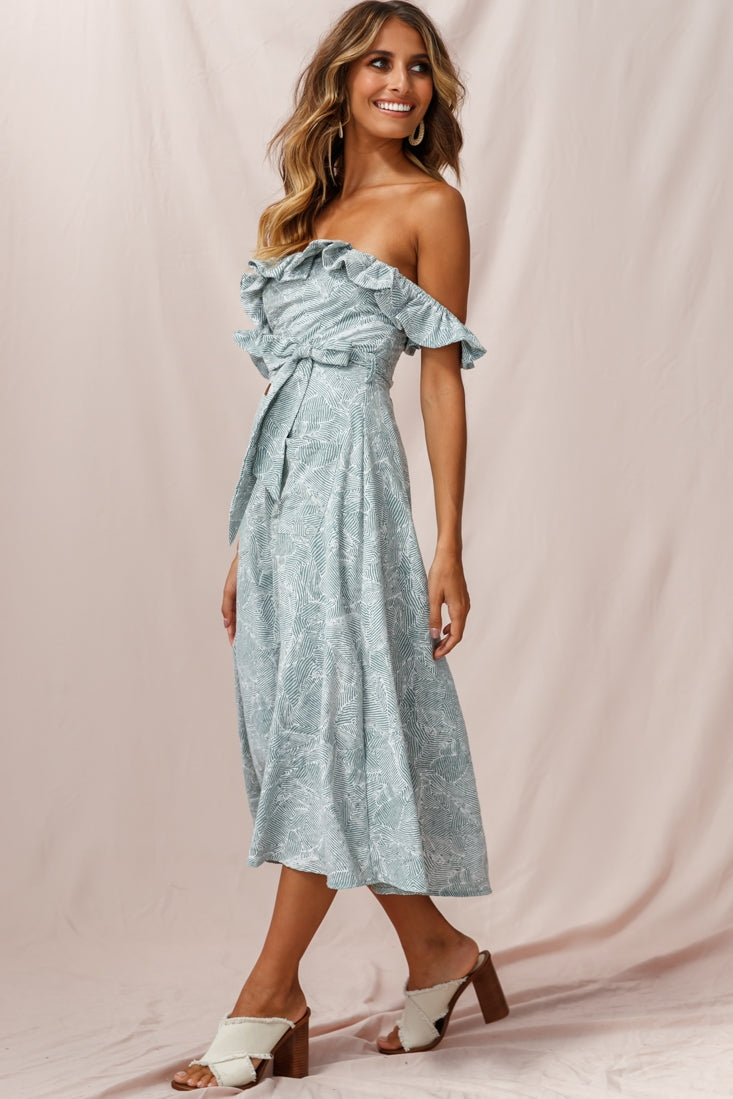 Matisse Off-Shoulder Placket Dress Sage Pattern by Selfie Leslie