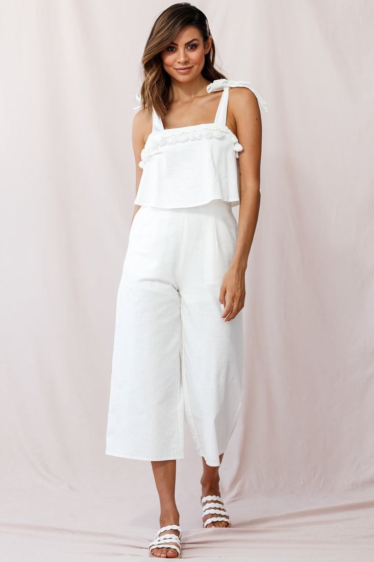 Sirocco Tassel Trim Tied Shoulder Midi Jumpsuit White by Selfie Leslie