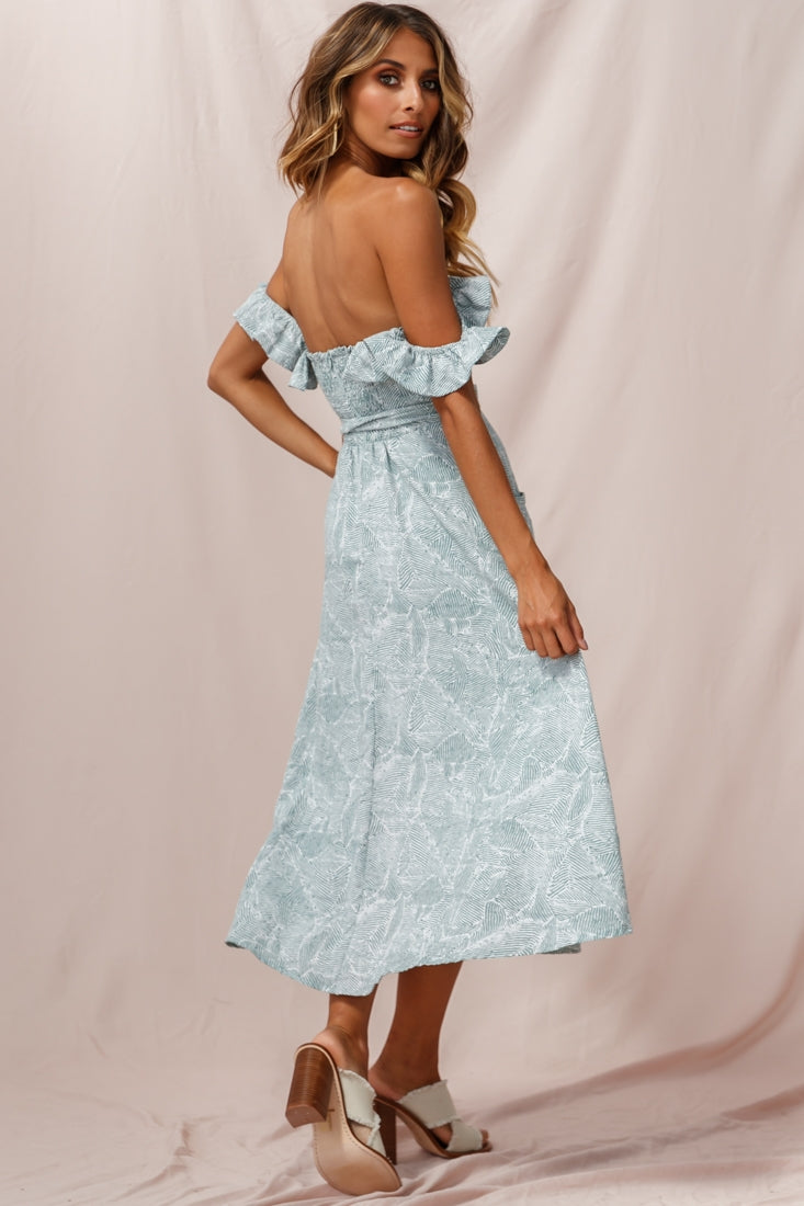 Matisse Off-Shoulder Placket Dress Sage Pattern by Selfie Leslie