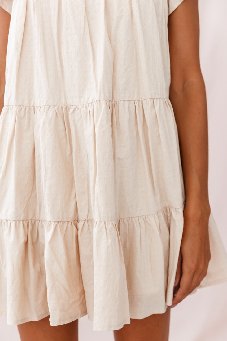 Hyacinth Ruffle Sleeve Smock Dress Beige by Selfie Leslie