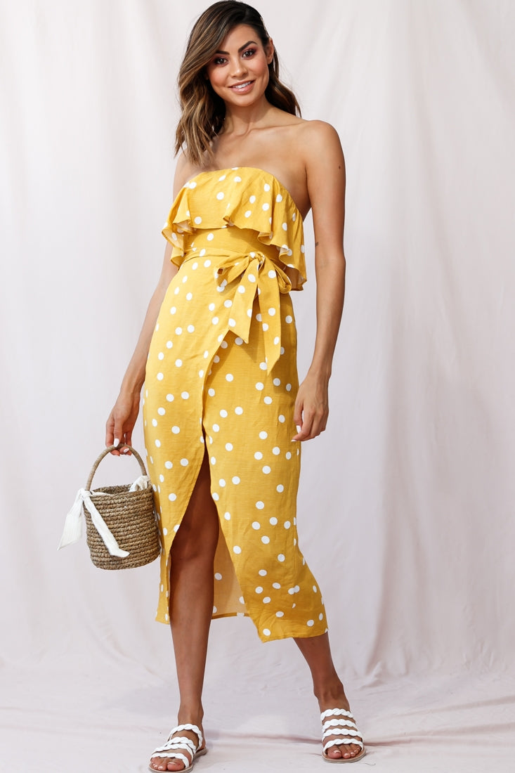Hamilton Bandeau Midi Wrap Dress Mustard by Selfie Leslie