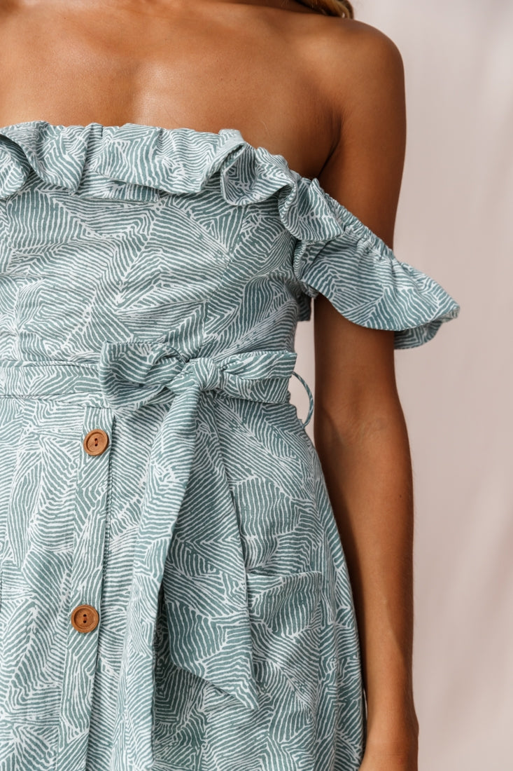 Matisse Off-Shoulder Placket Dress Sage Pattern by Selfie Leslie