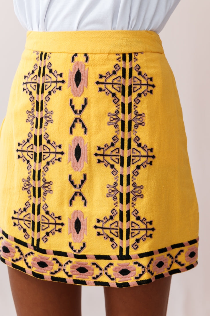 Victoire Tribal Print Skirt Yellow Mustard by Selfie Leslie