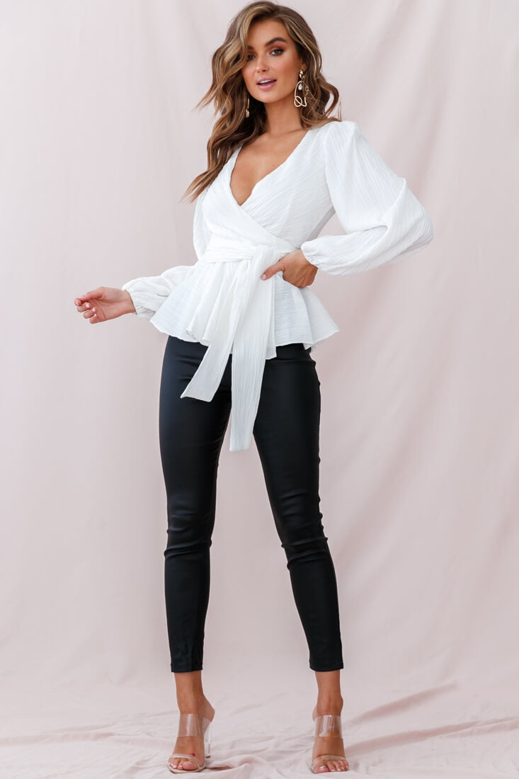 Macy Fit & Flare Wrap Top White by Selfie Leslie