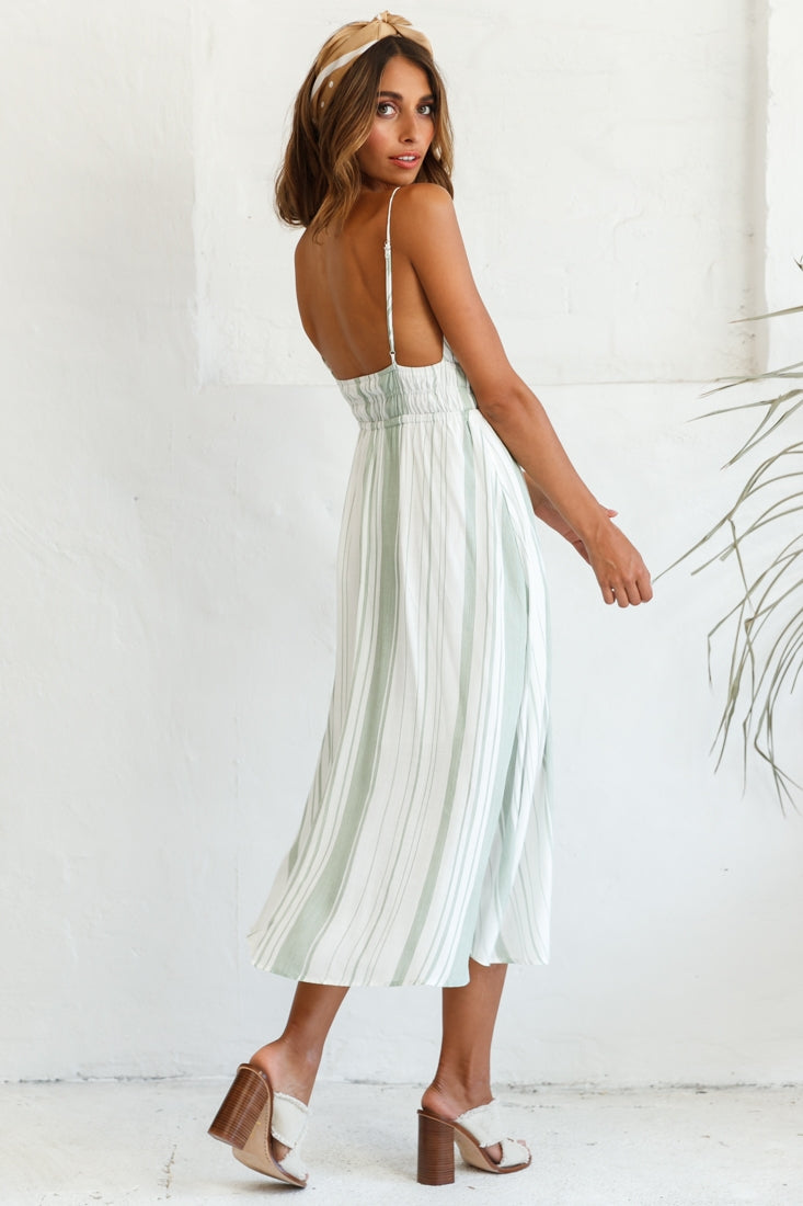 Hosanna Drawstring Detail Pocket Midi Dress Stripe Print Olive by Selfie Leslie