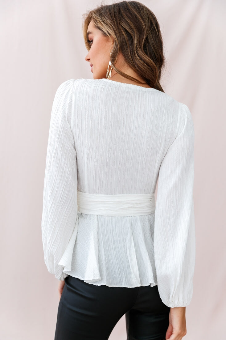 Macy Fit & Flare Wrap Top White by Selfie Leslie