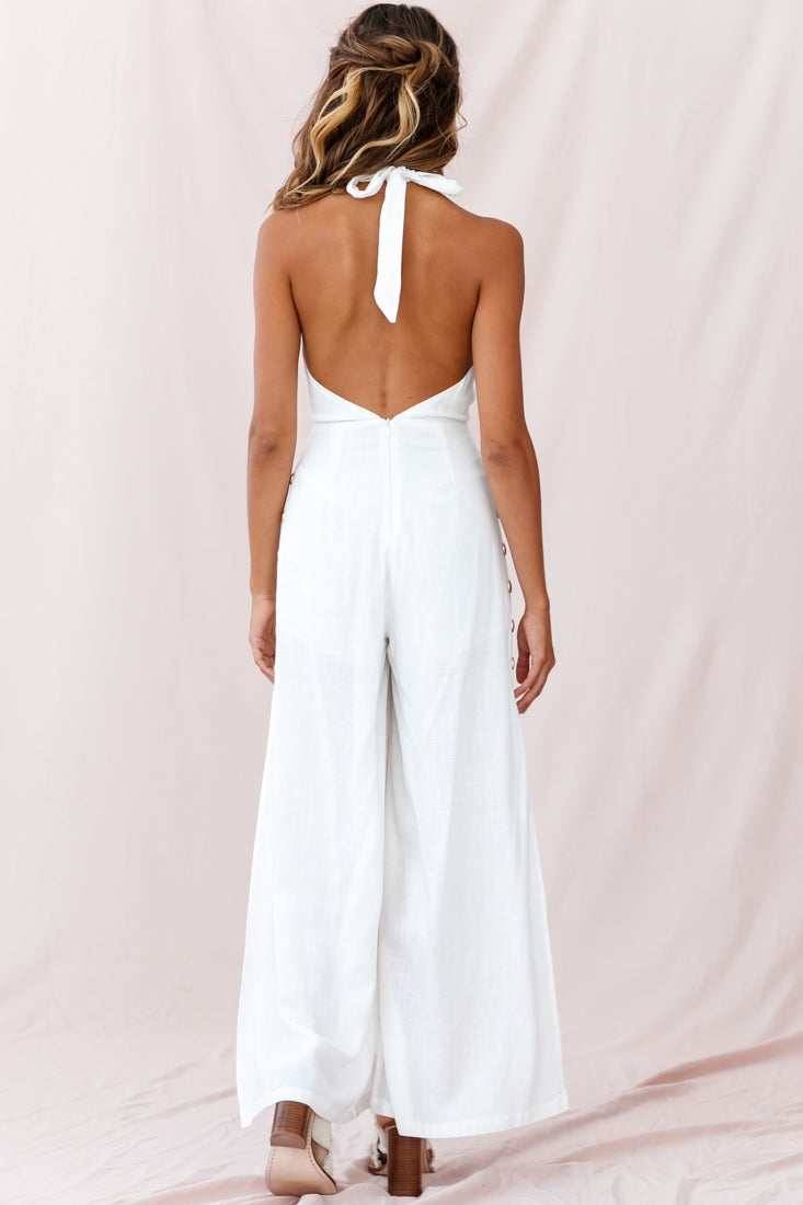 Aruba Wide Leg Halterneck Jumpsuit White by Selfie Leslie
