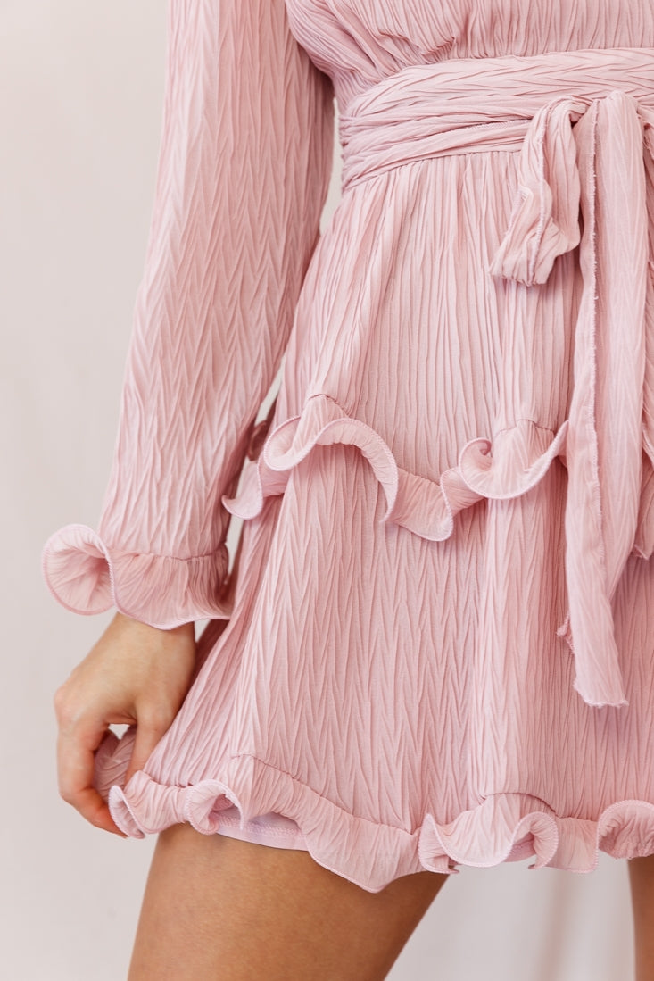 Greta Tiered Ruffle Chiffon Dress Blush by Selfie Leslie