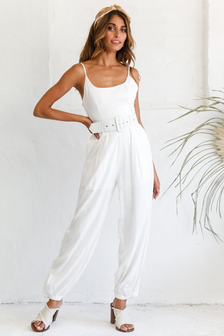 Santa Barbara Cuffed Hem Belted Jumpsuit White by Selfie Leslie