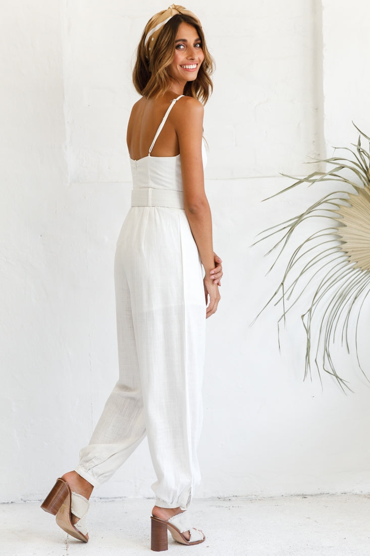 Santa Barbara Cuffed Hem Belted Jumpsuit White by Selfie Leslie