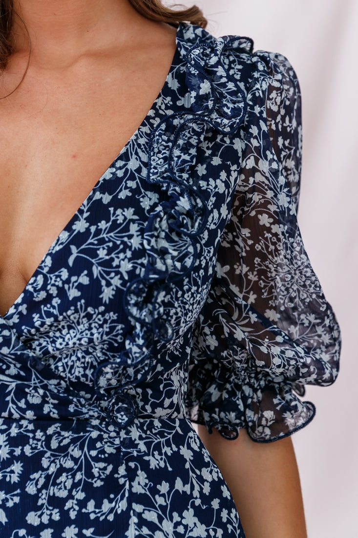 Misty Half Puff Sleeve Ruffle Detail Dress Navy by Selfie Leslie