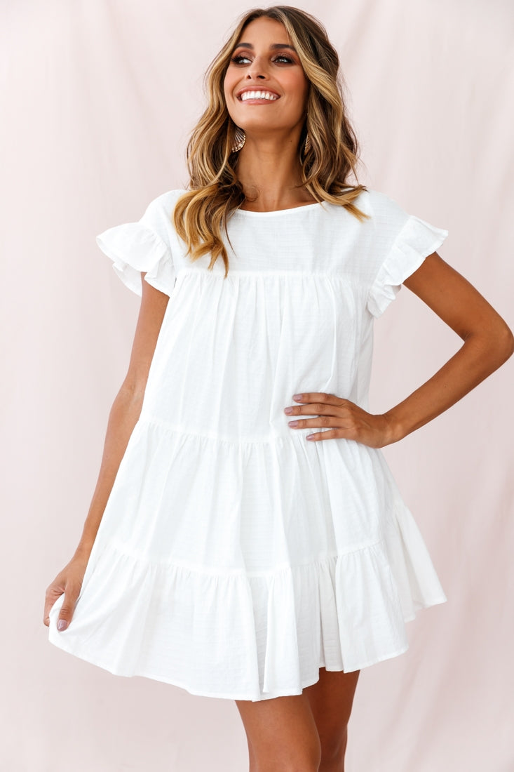 Hyacinth Ruffle Sleeve Smock Dress White by Selfie Leslie