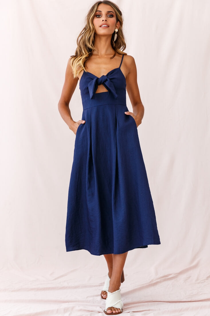 Hope Tie-Knot Bust Midi Dress Navy by Selfie Leslie