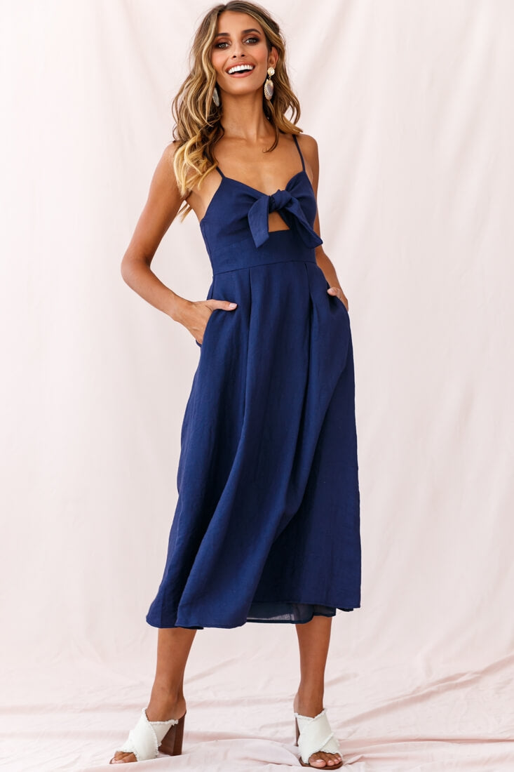 Hope Tie-Knot Bust Midi Dress Navy by Selfie Leslie