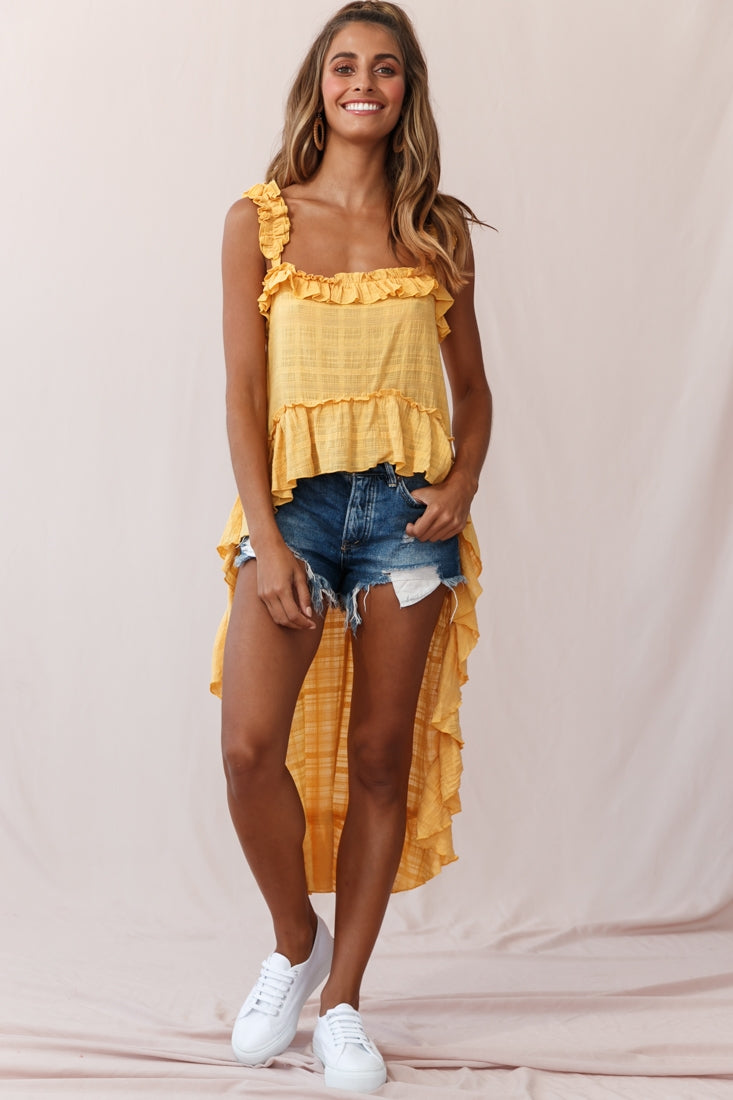 Jacinta High-Low Ruffle Strap Top Mustard by Selfie Leslie
