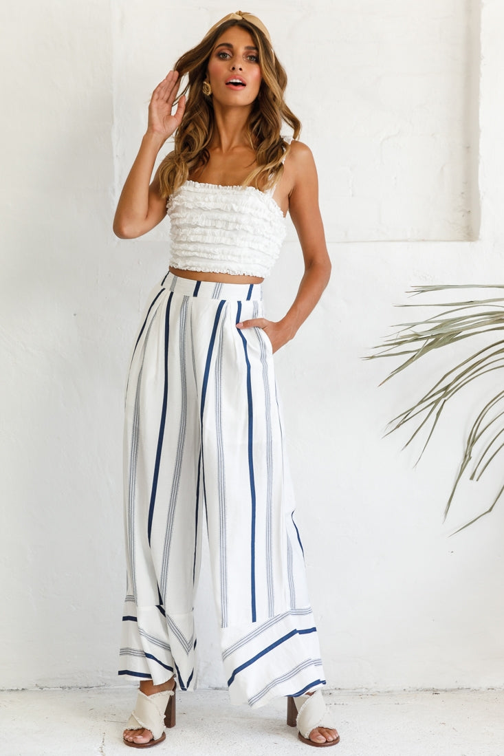 Hermosa Wide Leg Pocket Pants Stripe Print Navy by Selfie Leslie