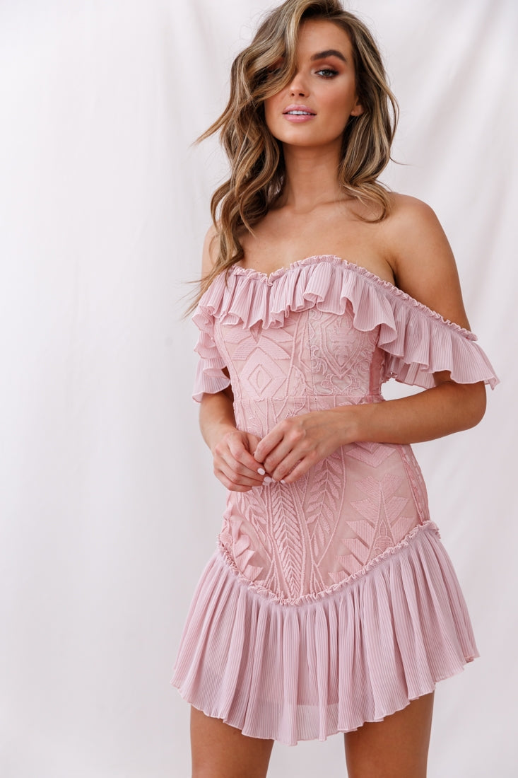 Dreamy Off-Shoulder Mini Dress Blush by Selfie Leslie