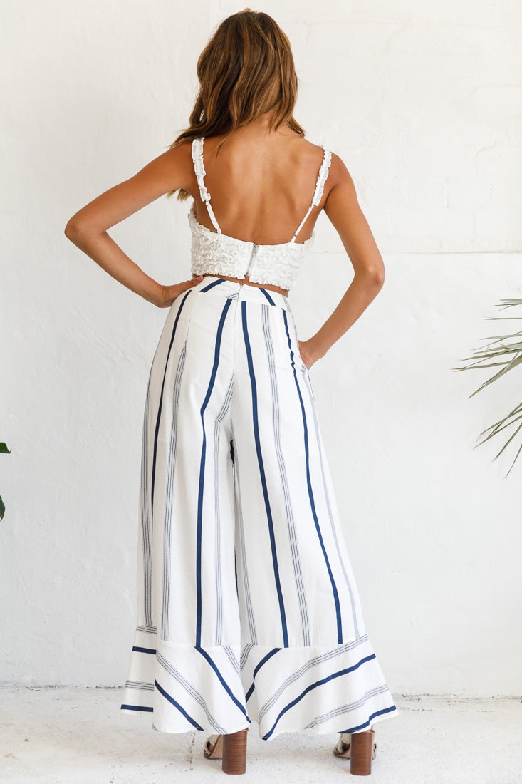Hermosa Wide Leg Pocket Pants Stripe Print Navy by Selfie Leslie