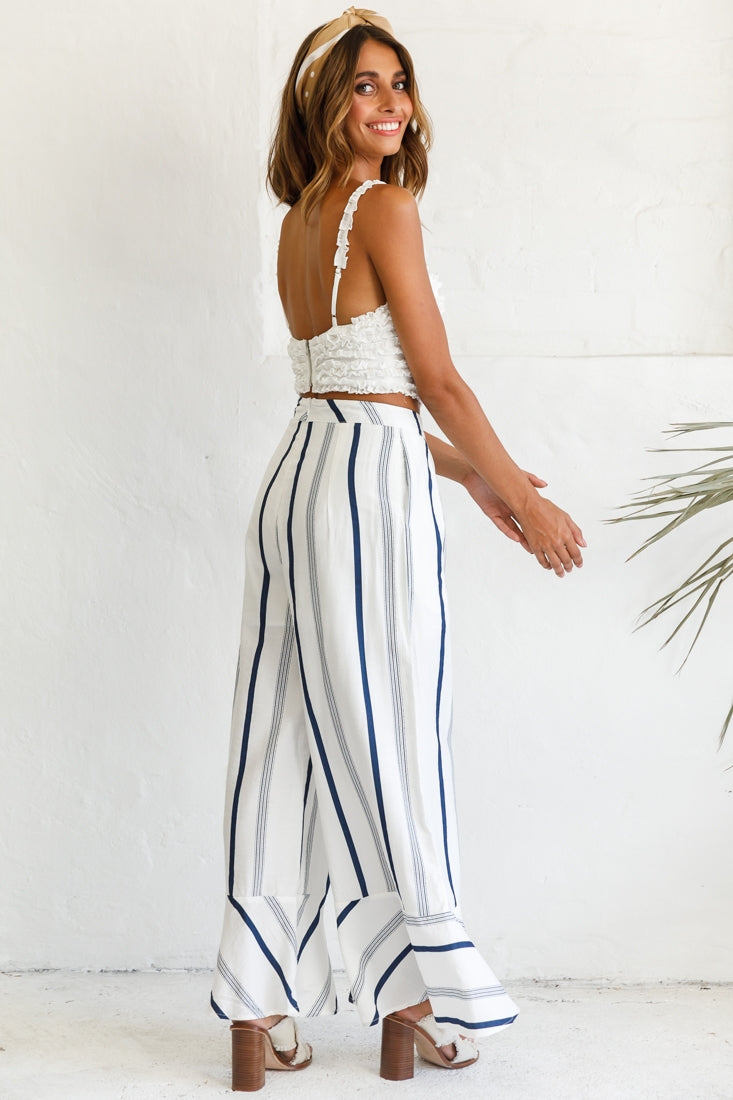 Hermosa Wide Leg Pocket Pants Stripe Print Navy by Selfie Leslie
