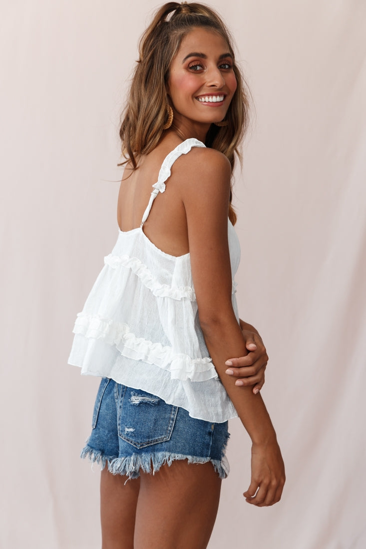 Babydoll Frill Shoulder Strap Top White by Selfie Leslie