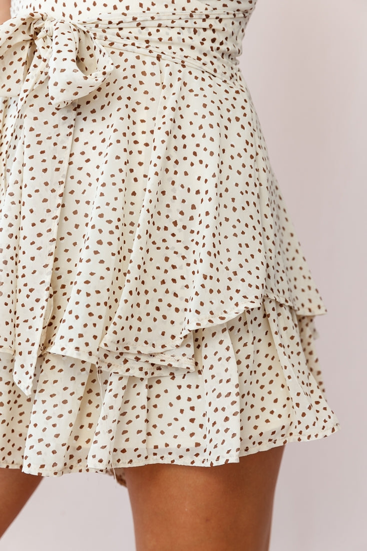 Maddox Fit & Flare Cami Strap Romper Speckle Print Beige by Selfie Leslie
