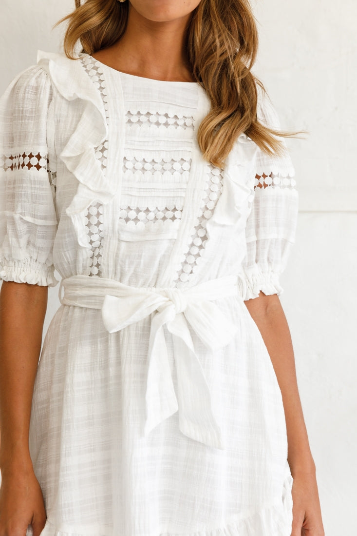 Delia Puff Sleeve Crochet Detail Dress White by Selfie Leslie
