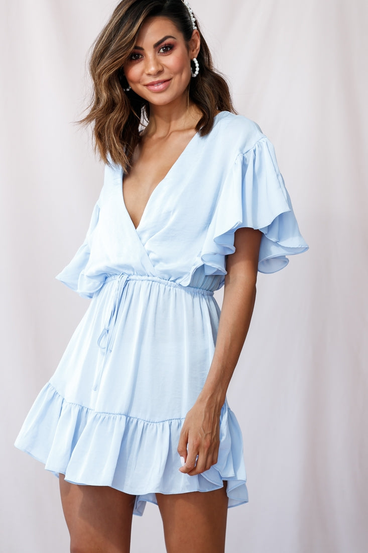 Esme V-Neckline Drawstring Waist Dress Steel Blue by Selfie Leslie