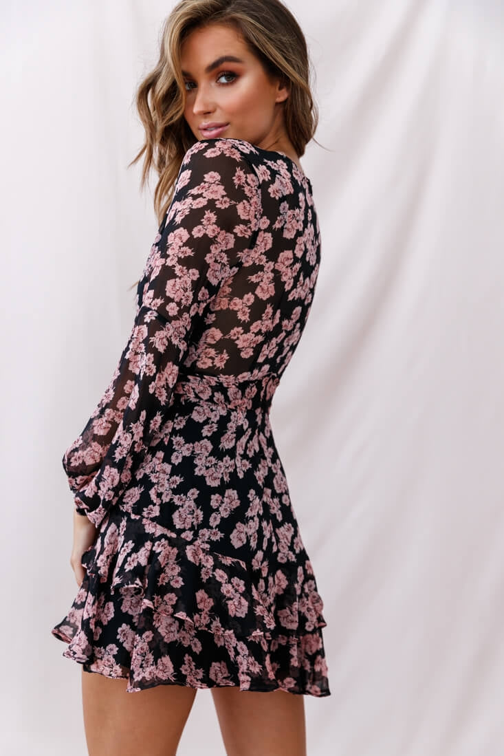 Kerry Layered Balloon Sleeve Dress Black/Pink by Selfie Leslie