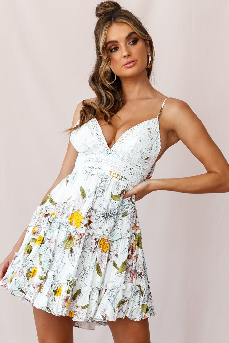 Sanctuary Appliqué Bust Tie-Knot Back Dress Floral Print White by Selfie Leslie