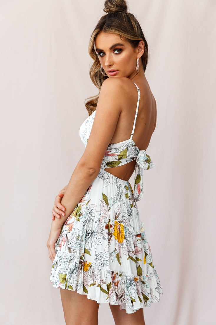 Sanctuary Appliqué Bust Tie-Knot Back Dress Floral Print White by Selfie Leslie