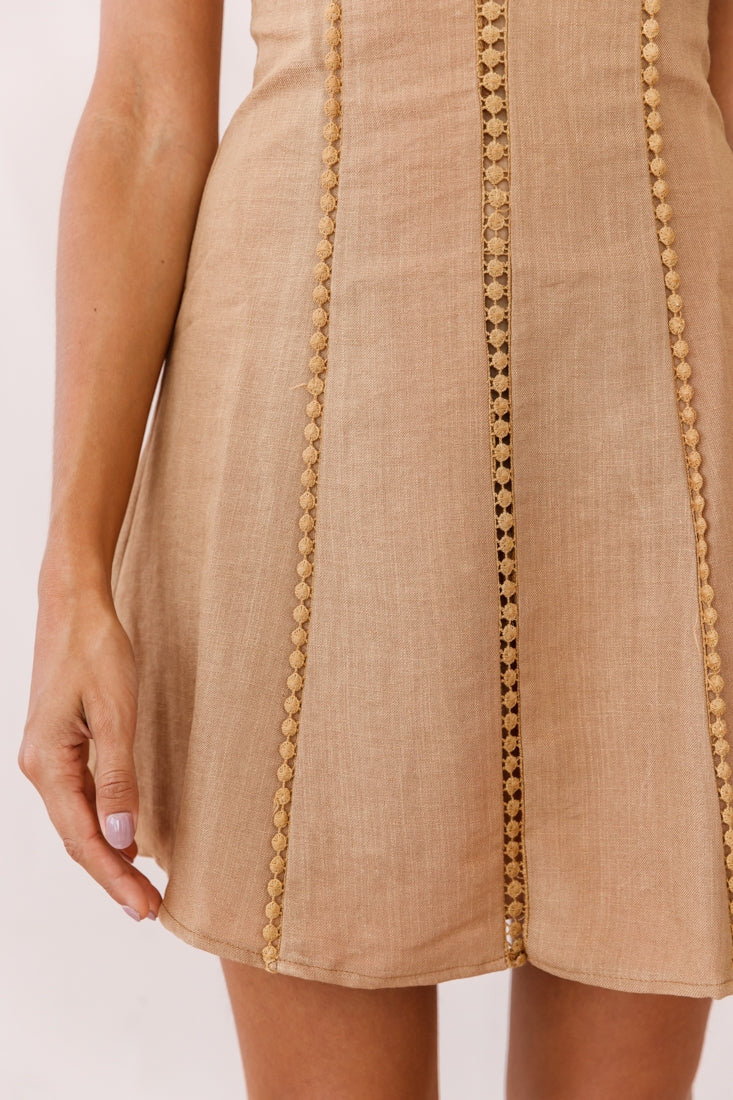 Petunia Tie-Up Back Mini Dress Tan by Selfie Leslie