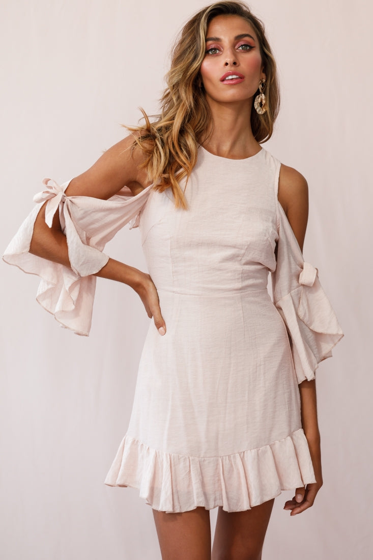 Flaxton Tied Sleeve Cold Shoulder Dress Nude by Selfie Leslie