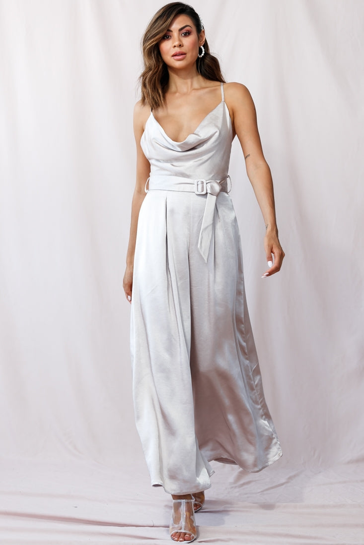 Mali Wide Leg Belted Jumpsuit Champagne by Selfie Leslie