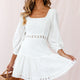 Sweetheart Corset-Back Lantern Sleeve Dress White