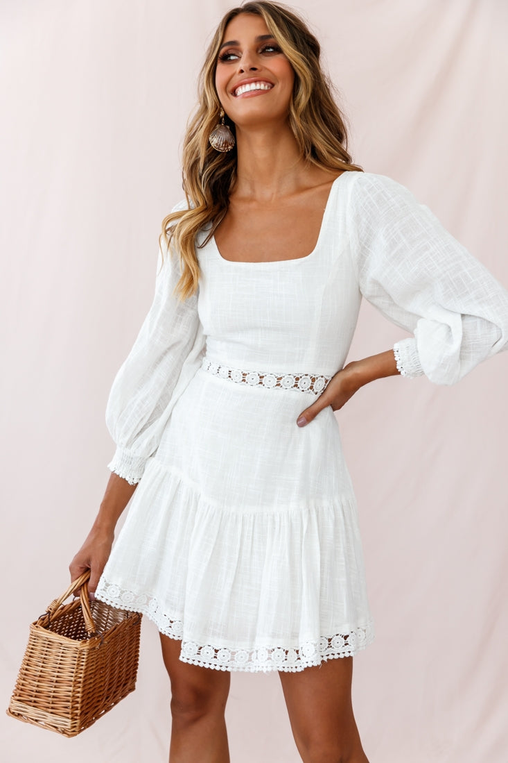 Sweetheart Corset-Back Lantern Sleeve Dress White by Selfie Leslie