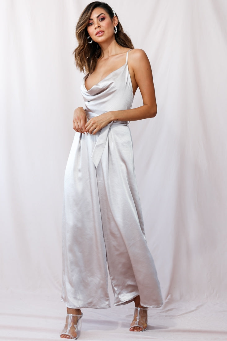 Mali Wide Leg Belted Jumpsuit Champagne by Selfie Leslie