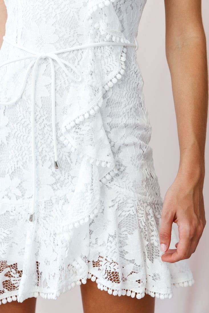 Hart Cami Strap Ruffle Mini Dress Lace White by Selfie Leslie